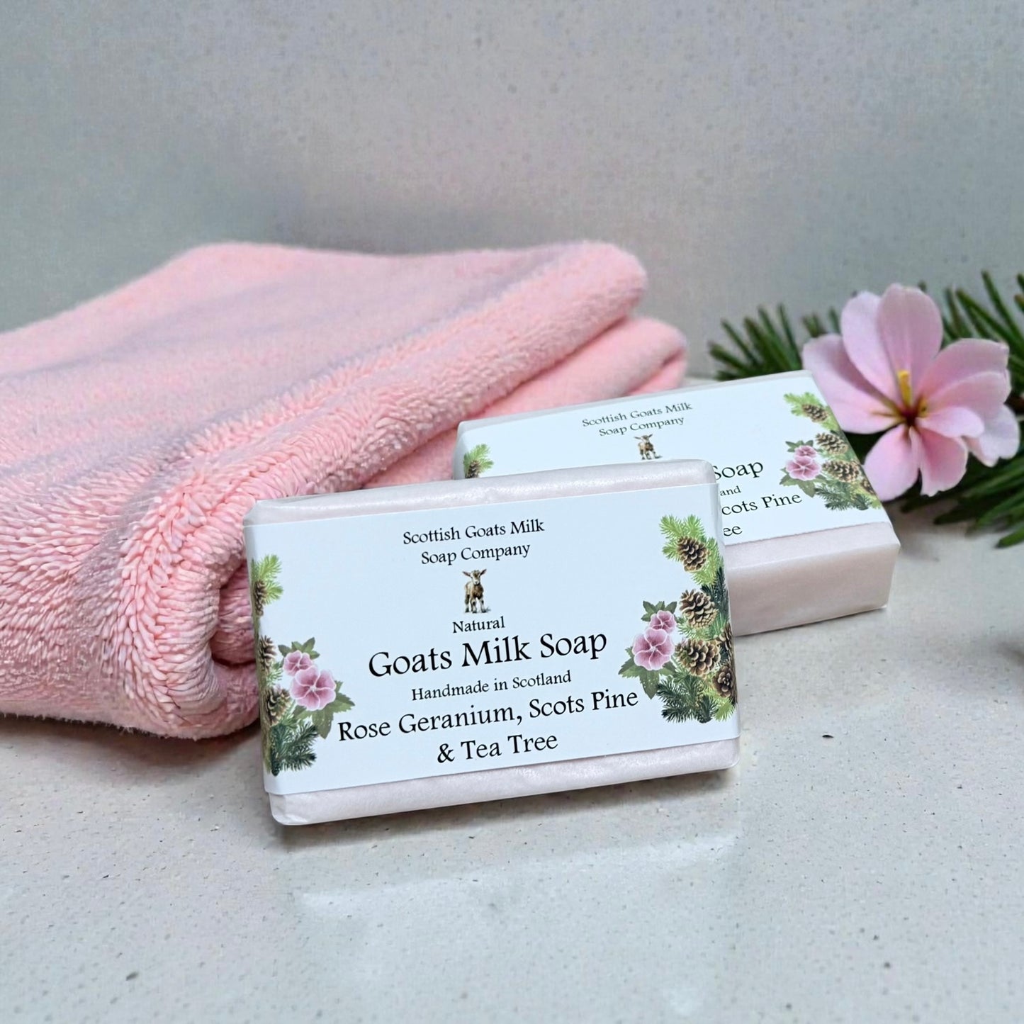 Rose Geranium, Scots Pine and Tea Tree Soap Bar | Handmade Goats Milk Soap