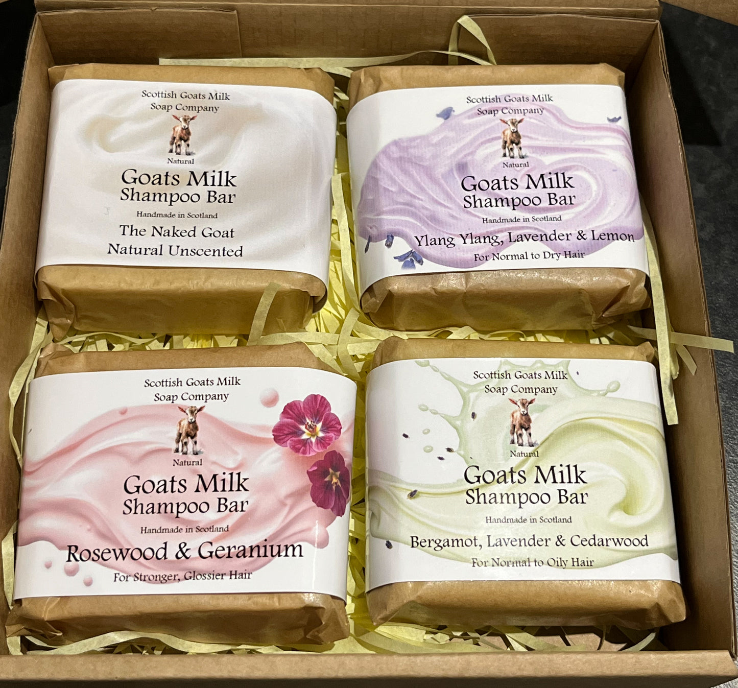 Essential Oil Goats Milk Shampoo Bar Gift Set | 4 Bars of Handmade Shampoo | Gift Boxed