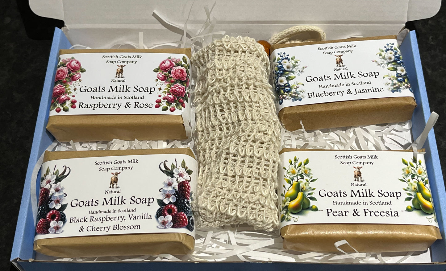 4 Fruit & Floral Goats Milk Soap Bar & Soap Bag Gift Set | Soap Bouquet | Gift Boxed