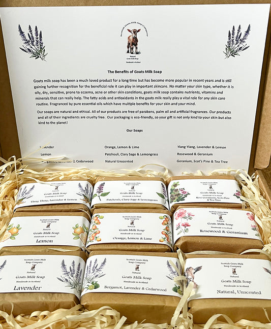 Guest Size Goats Milk Soap Bar Gift Set | 9 Varieties | Gift Boxed