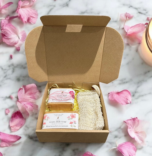Essential Oil Goats Milk Soap & Shampoo Bar with Soap Bag Gift Set | 4 Boxes to Choose From | Gift Boxed