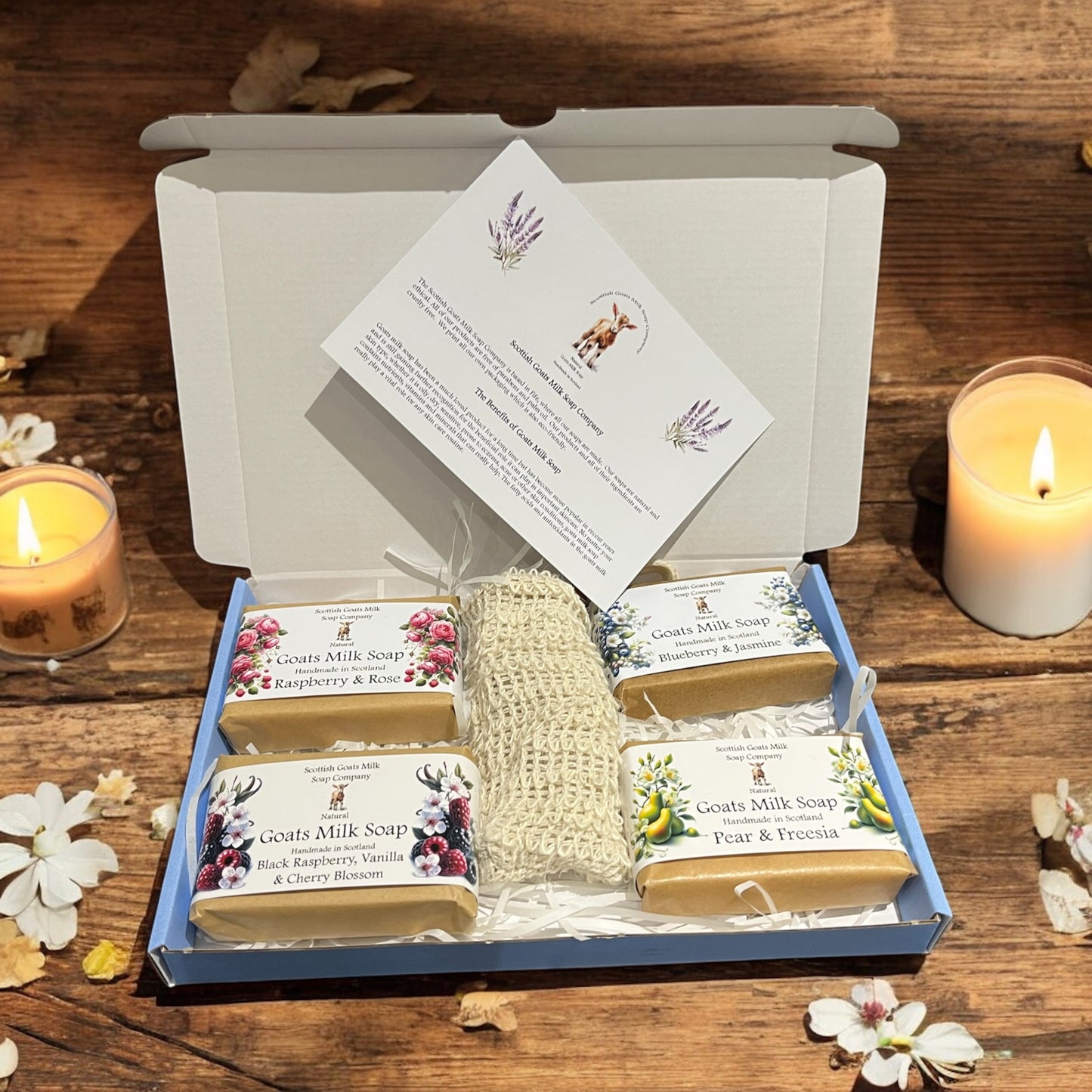 4 Fruit & Floral Goats Milk Soap Bar & Soap Bag Gift Set | Soap Bouquet | Gift Boxed