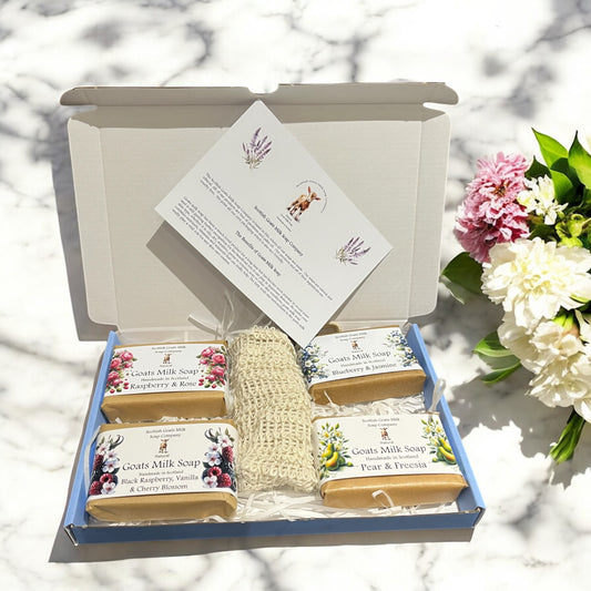4 Fruit & Floral Goats Milk Soap Bar & Soap Bag Gift Set | Soap Bouquet | Gift Boxed