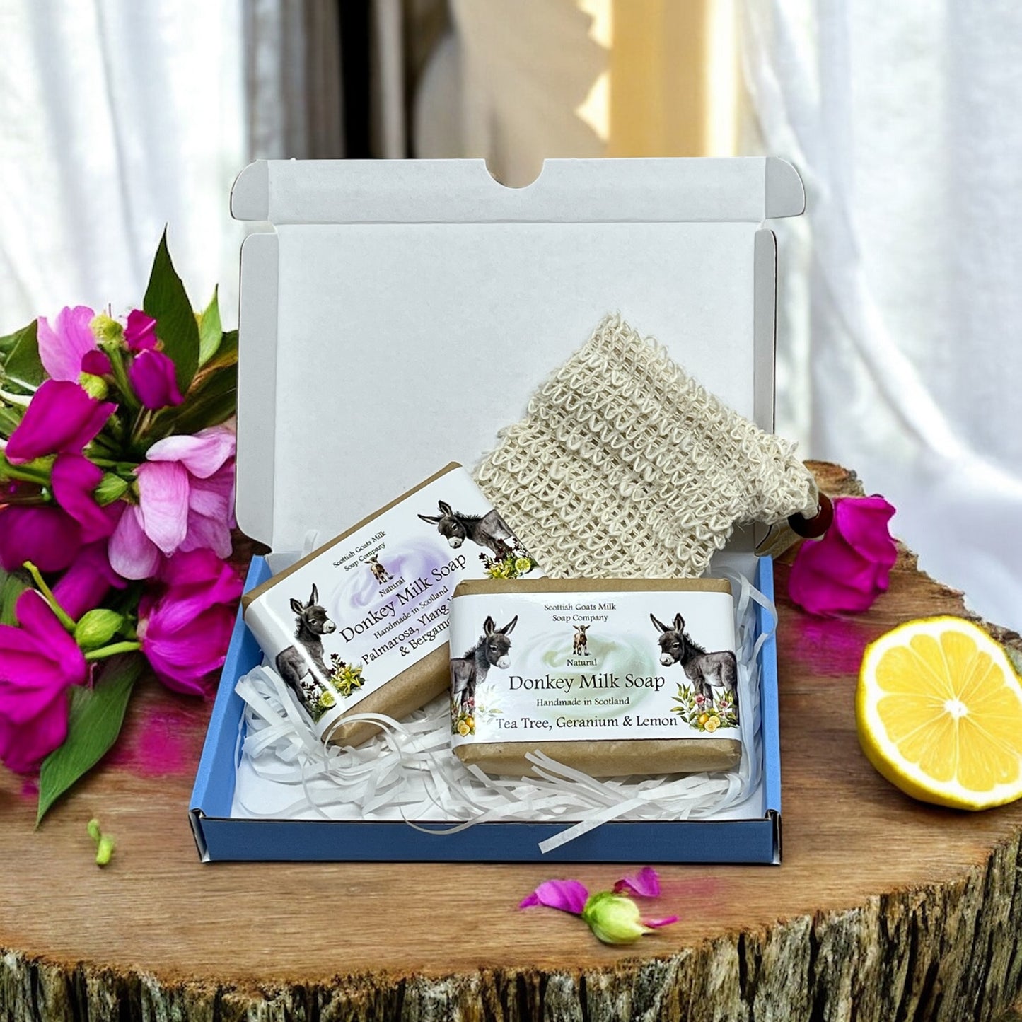 Essential Oil Donkey Milk Soap Bar & Soap Bag Gift Set | 4 Boxes to Choose From | Gift Boxed