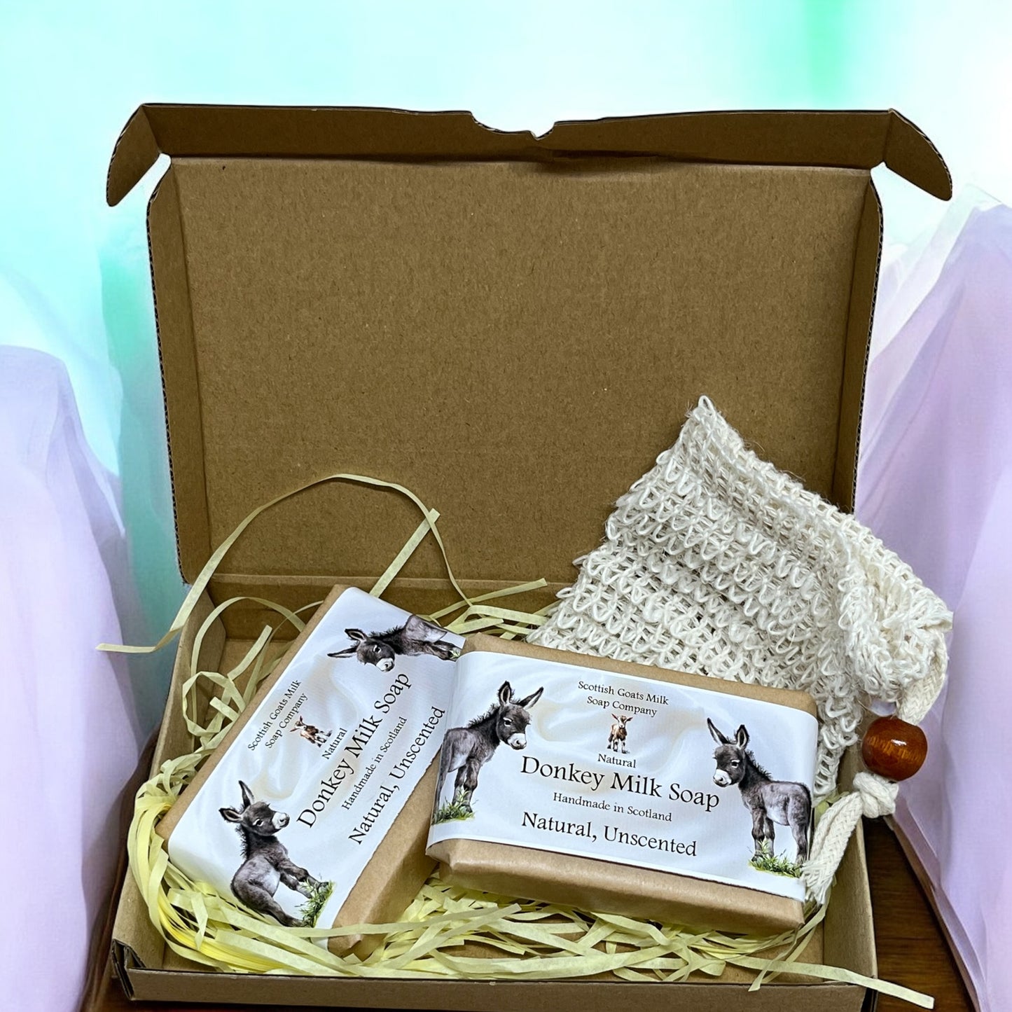 Natural Unscented Donkey Milk Soap Bar & Soap Bag Gift Set | Gift Boxed