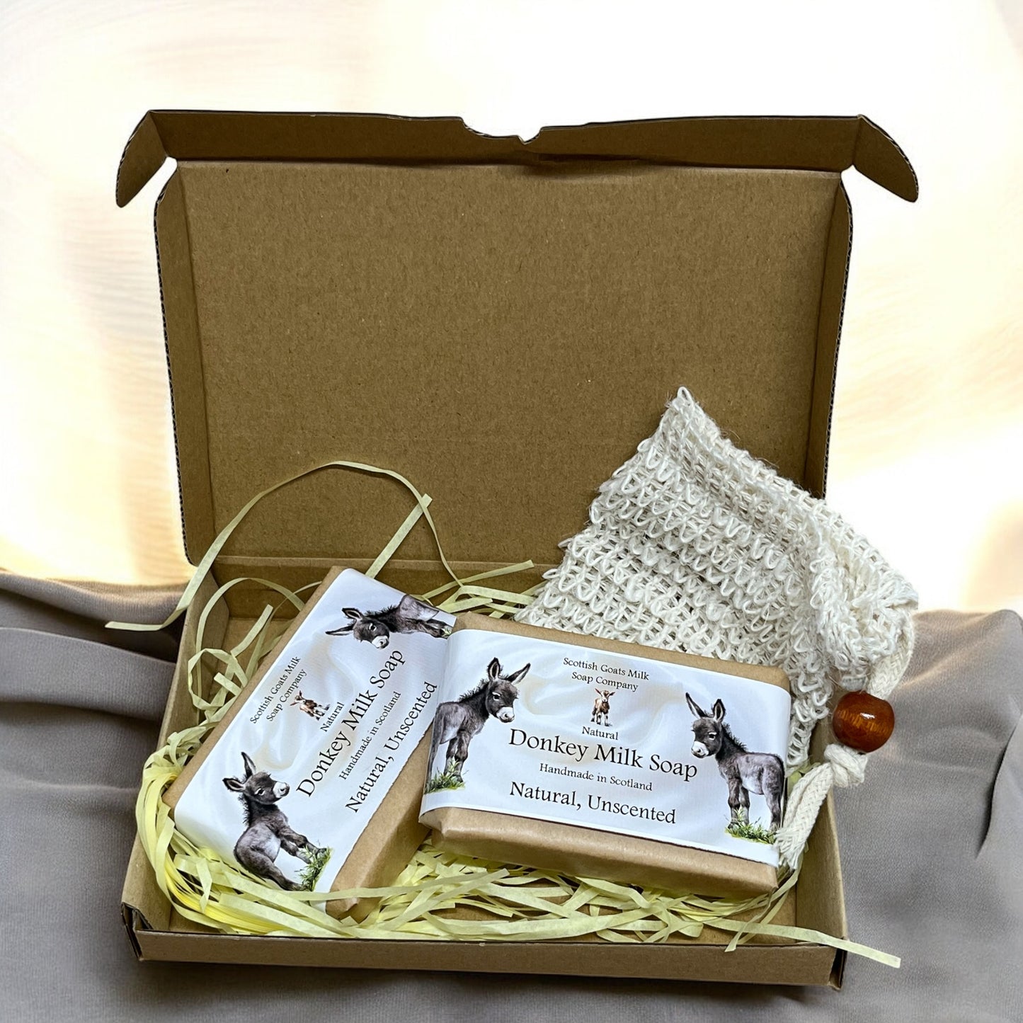 Natural Unscented Donkey Milk Soap Bar & Soap Bag Gift Set | Gift Boxed