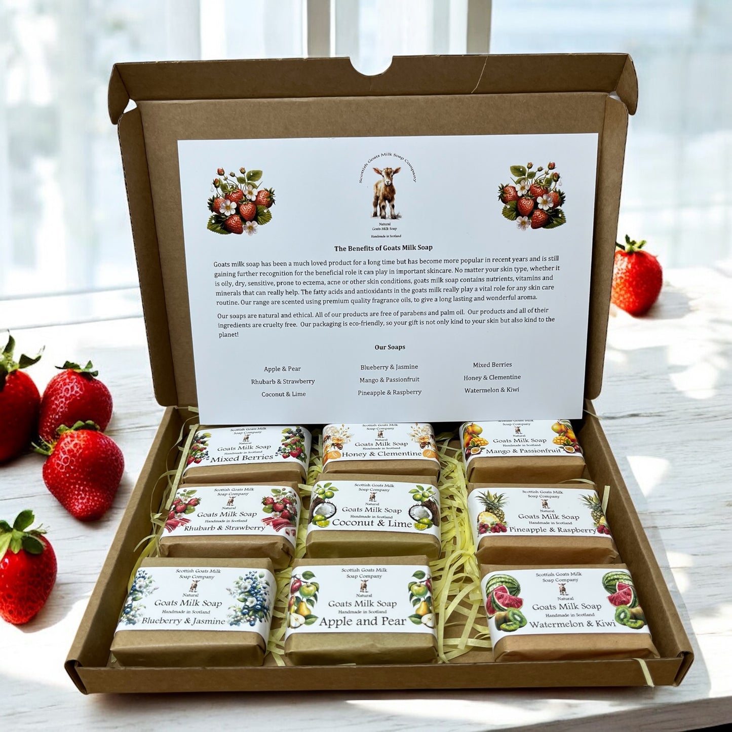 Guest Size Fruit Scented Goats Milk Soap Bar Gift Set | 9 Varieties | Gift Boxed