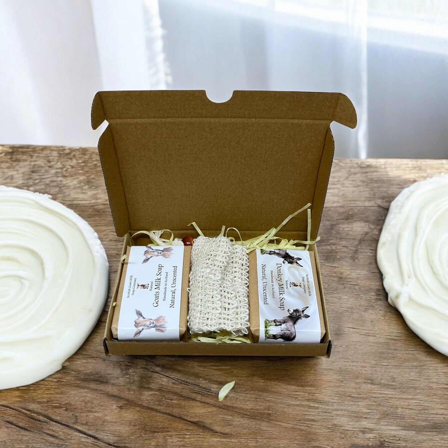 Natural Unscented Goats Milk & Donkey Milk Soap Bar & Soap Bag Gift Set | Gift Boxed