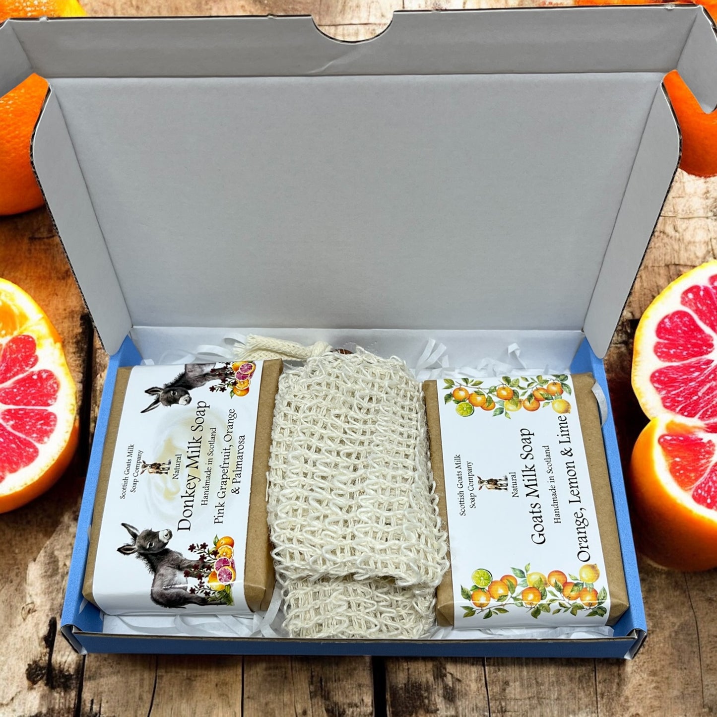 Essential Oil Goat & Donkey Milk Soap Bar & Soap Bag Gift Set | 1 Bar of Each Kind of Soap | 2 Different Scents | 8 Boxes to Choose From | Gift Boxed