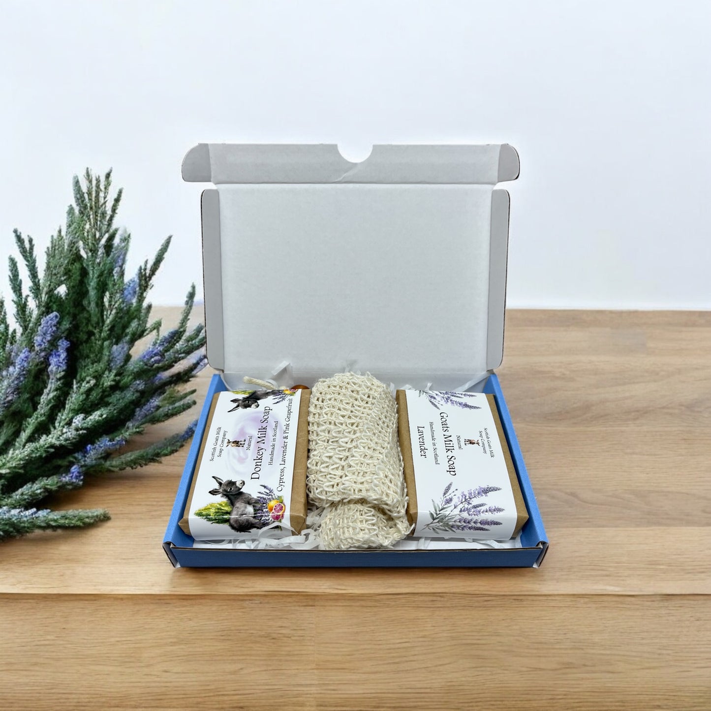 Essential Oil Goat & Donkey Milk Soap Bar & Soap Bag Gift Set | 1 Bar of Each Kind of Soap | 2 Different Scents | 8 Boxes to Choose From | Gift Boxed
