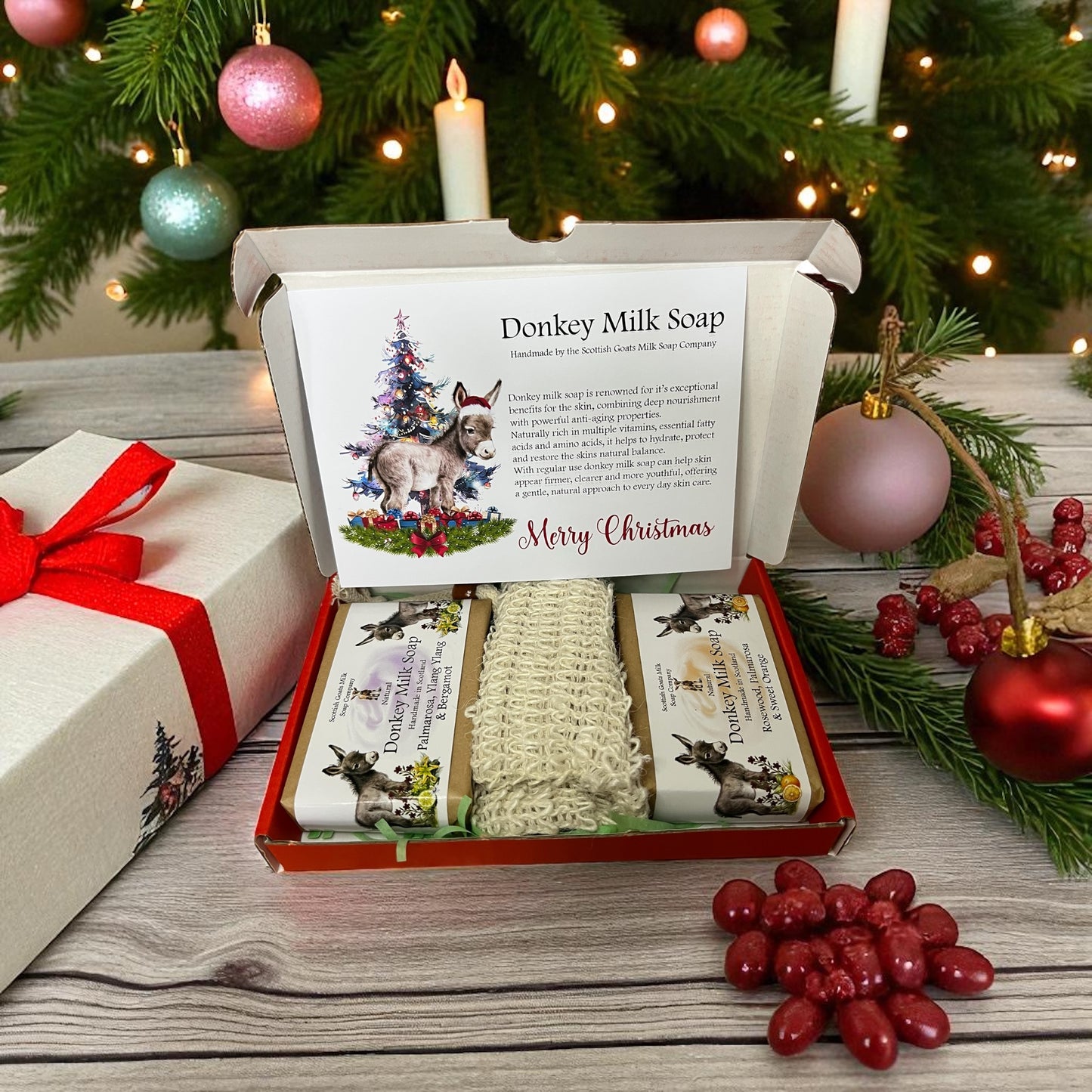 Christmas Donkey Milk Soap Bar & Soap Bag Gift Set | 3 Boxes to Choose From | Gift Boxed