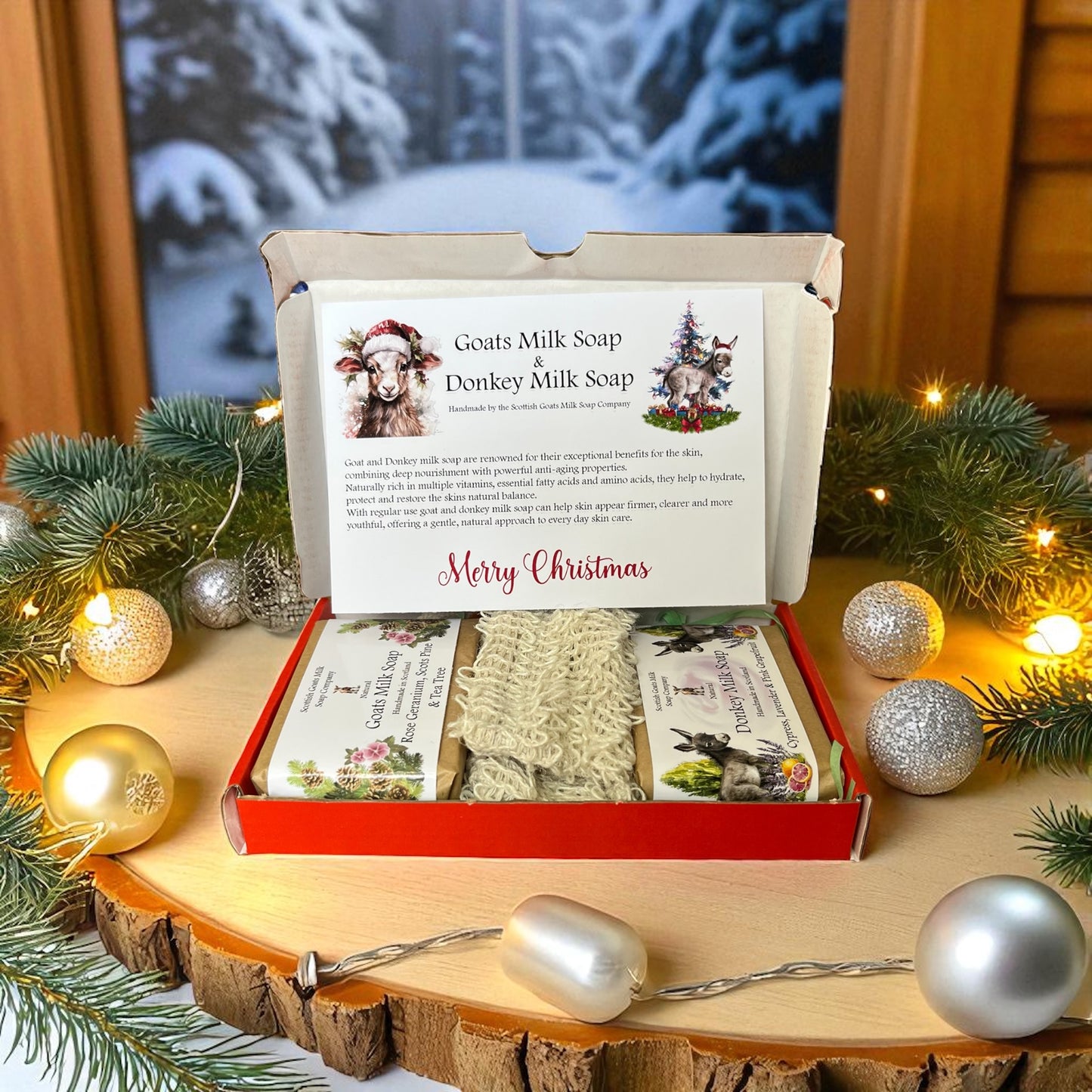 Christmas Goat & Donkey Milk Soap Bar & Soap Bag Gift Set | 4 Boxes to Choose From | Gift Boxed