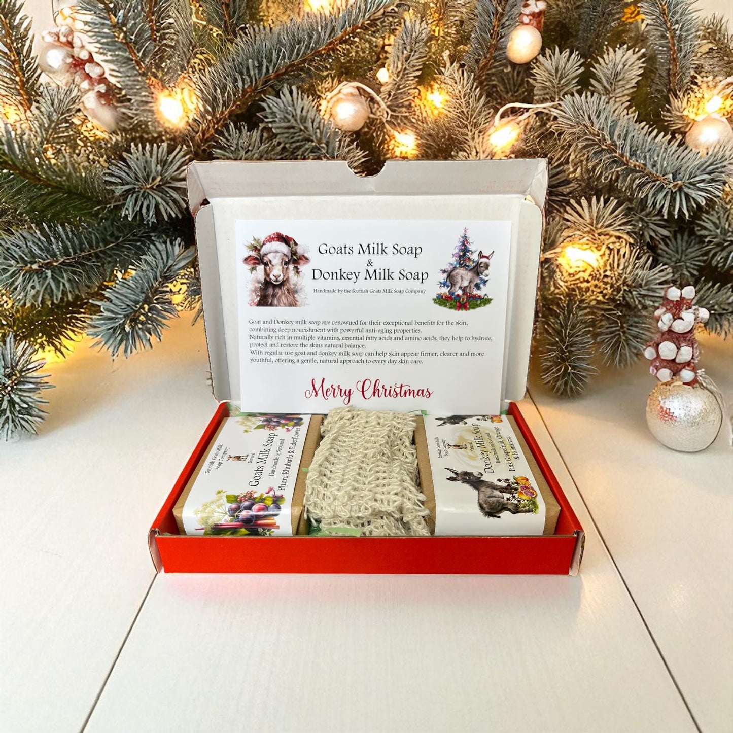 Christmas Goat & Donkey Milk Soap Bar & Soap Bag Gift Set | 4 Boxes to Choose From | Gift Boxed