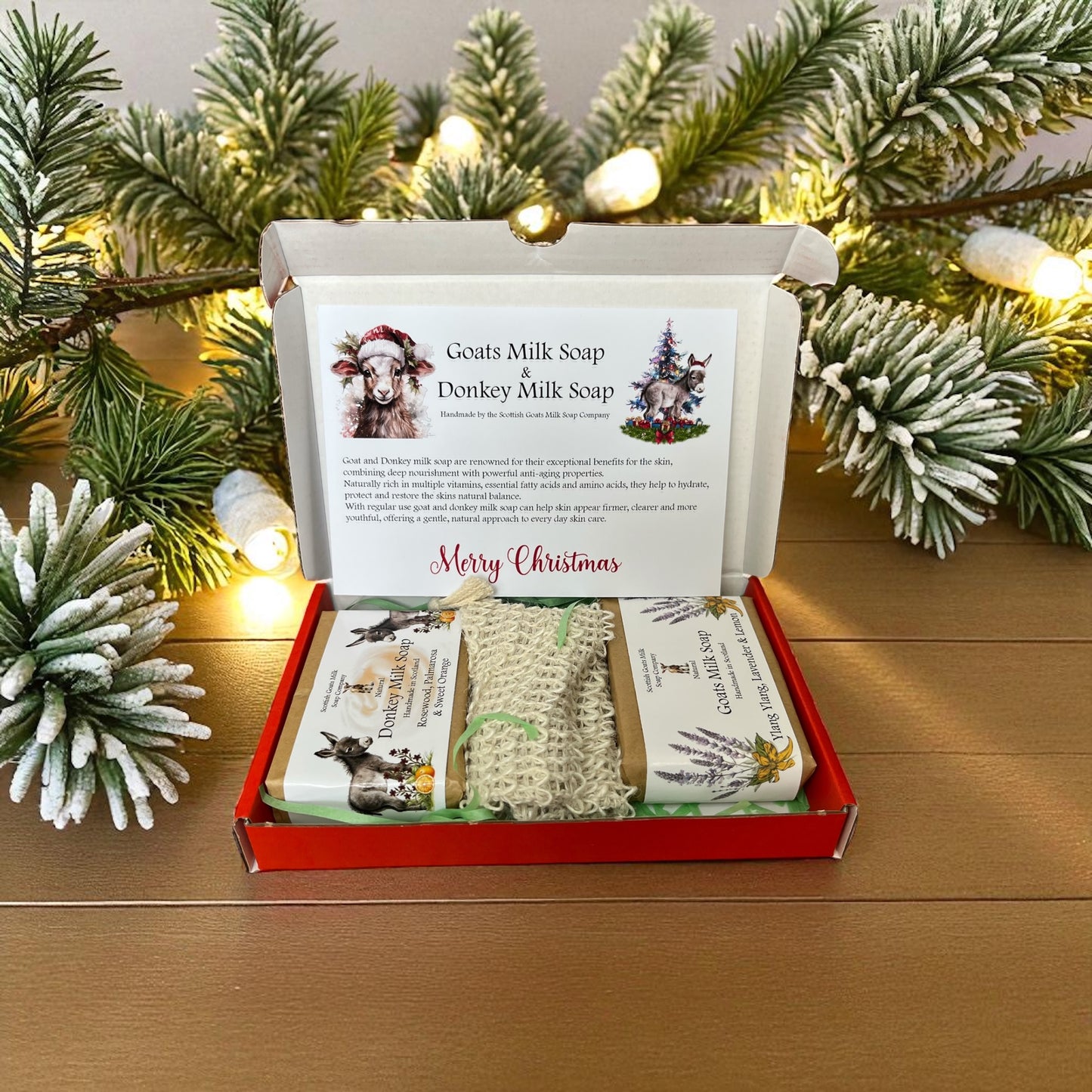 Christmas Goat & Donkey Milk Soap Bar & Soap Bag Gift Set | 4 Boxes to Choose From | Gift Boxed