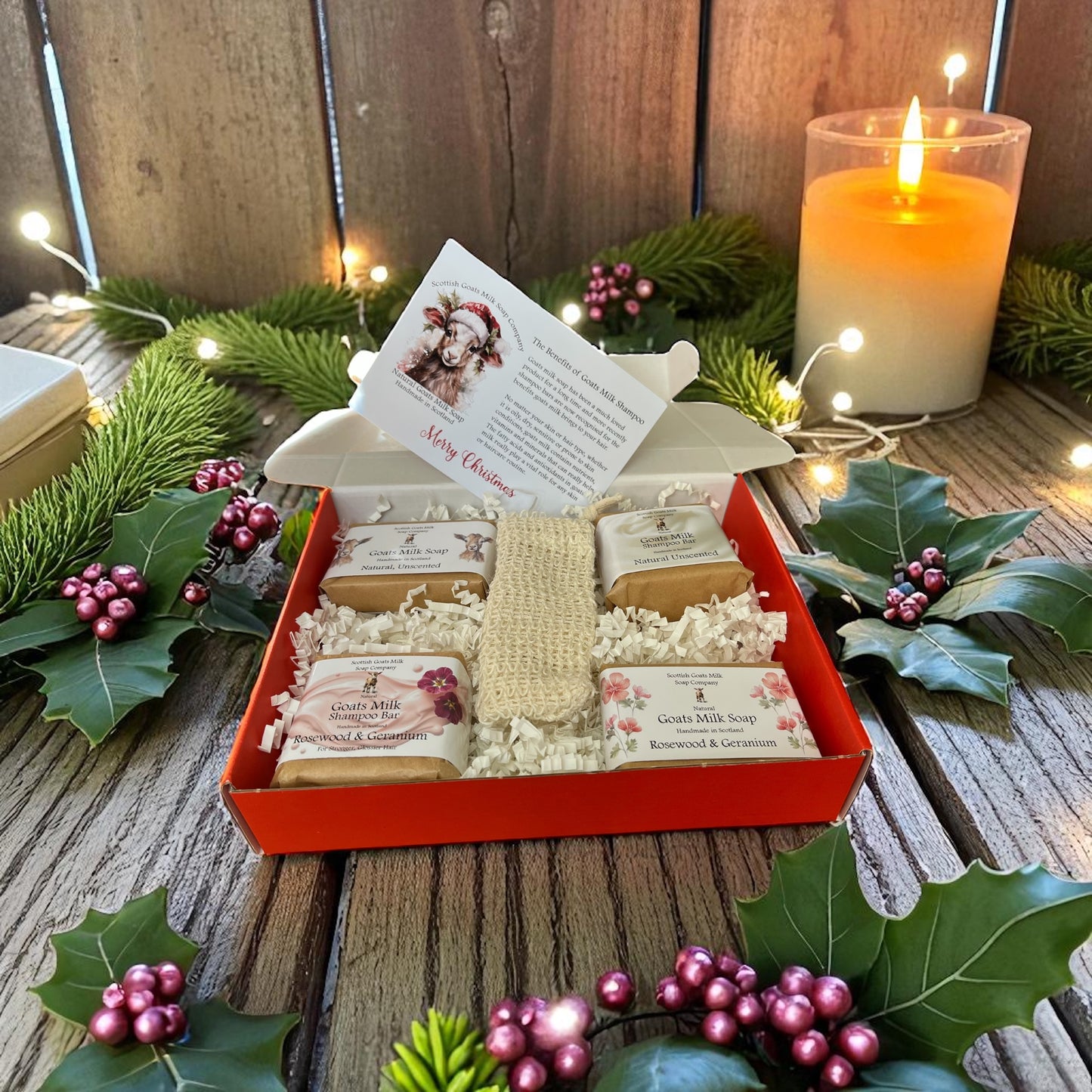 Christmas Goats Milk Soap & Shampoo Bar with Soap Bag Gift Set | 2 Boxes to Choose From | Gift Boxed