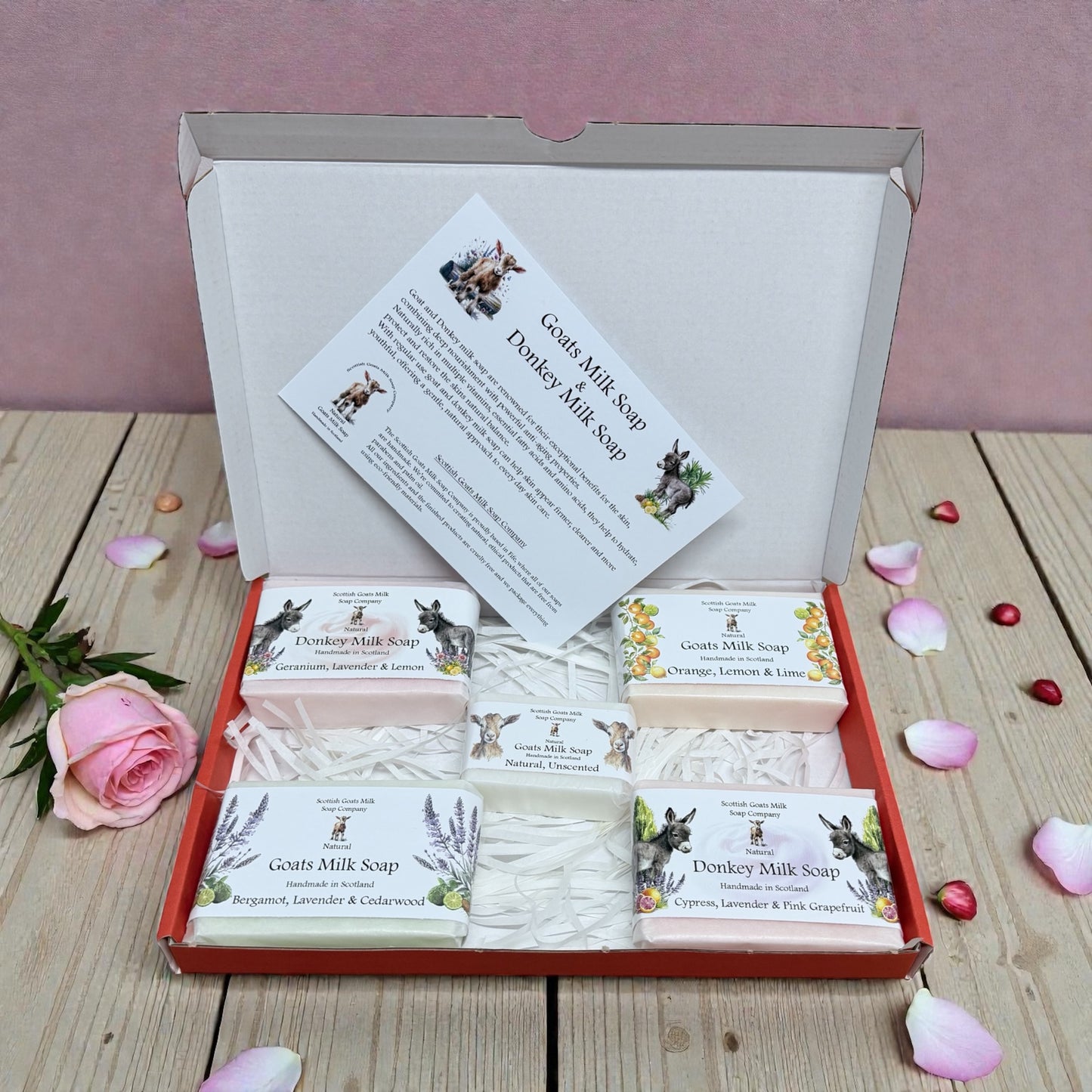 Valentines Goats Milk or Goat and Donkey Milk Soap 5 Bar Gift Set | 2 Boxes to Choose From | Gift Boxed
