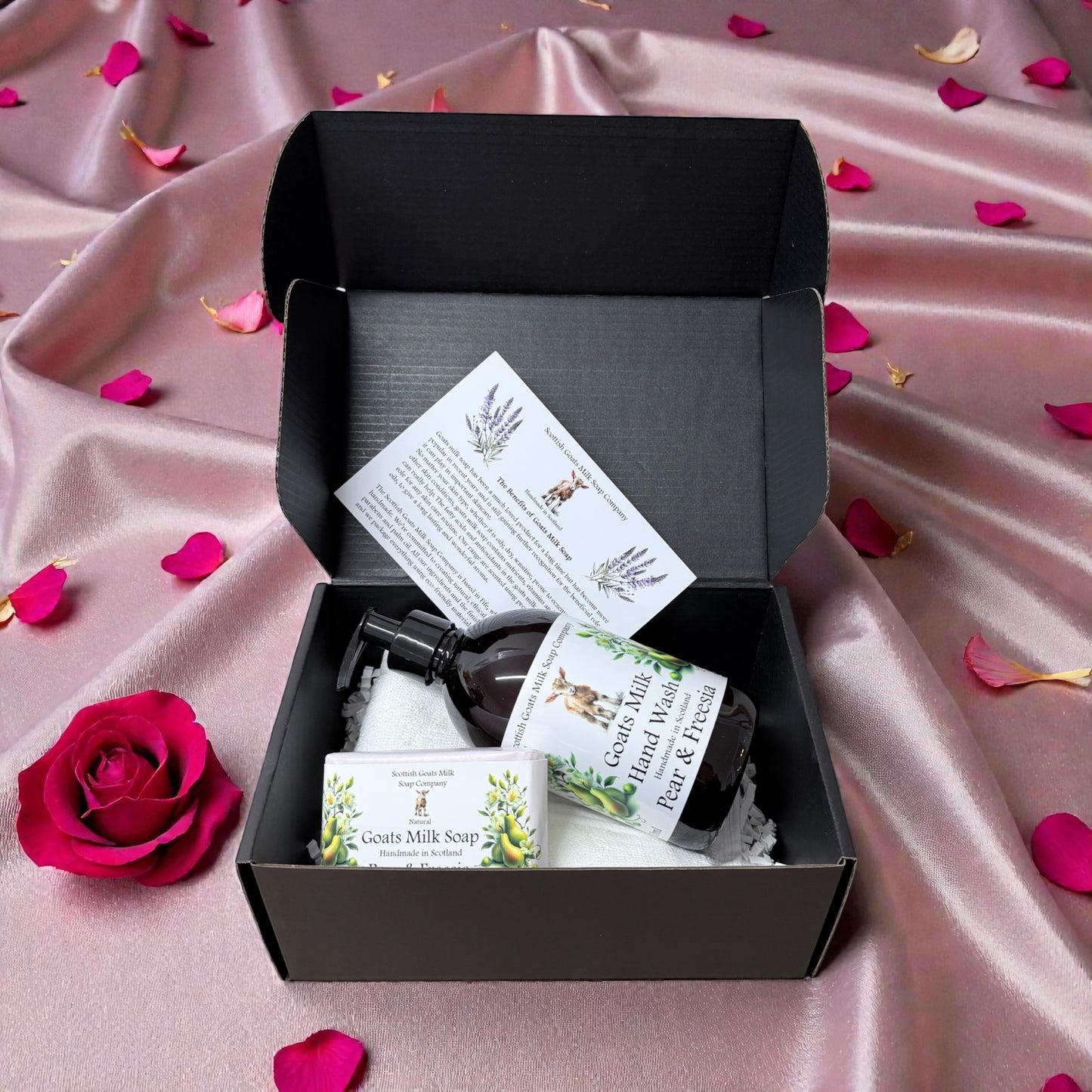 Valentines Luxury Goats Milk Hand Wash (500ml) and Soap Bar Gift Set |3 Scent Boxes to Choose From | Gift Boxed