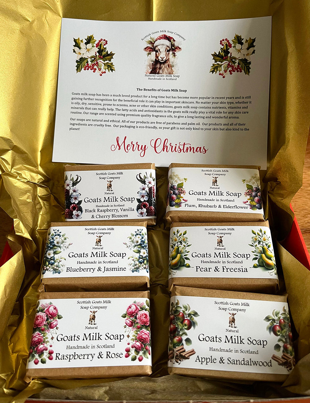 Deluxe Christmas Goats Milk Soap Bar Gift Set | Box of 6 Scents | Gift Boxed