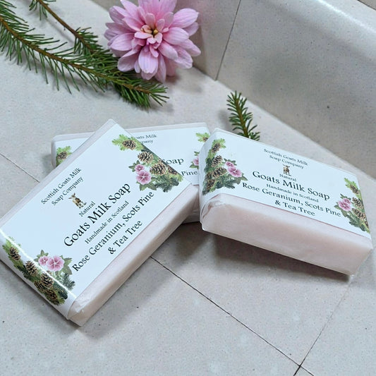 Rose Geranium, Scots Pine and Tea Tree Soap Bar | Handmade Goats Milk Soap
