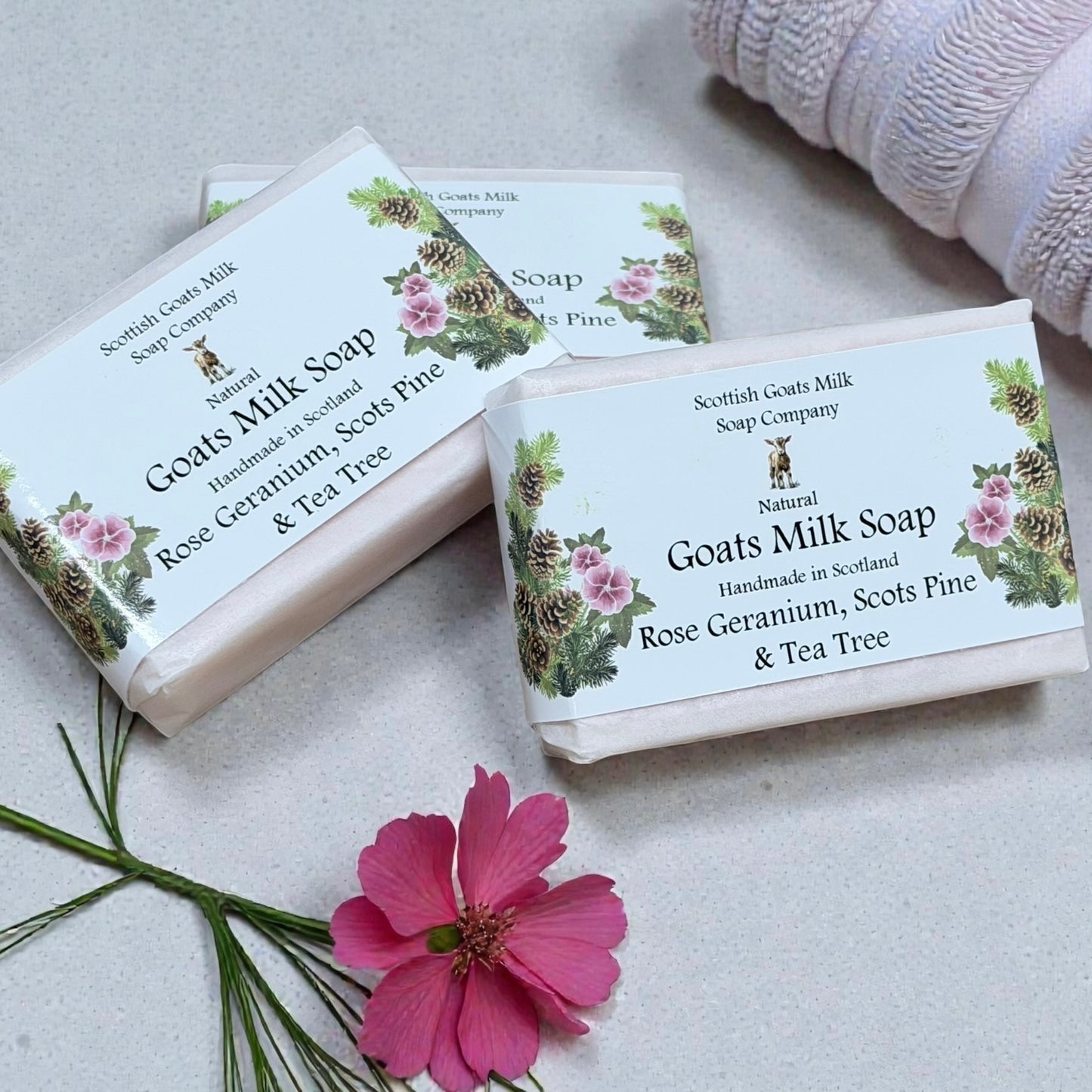 Rose Geranium, Scots Pine and Tea Tree Soap Bar | Handmade Goats Milk Soap