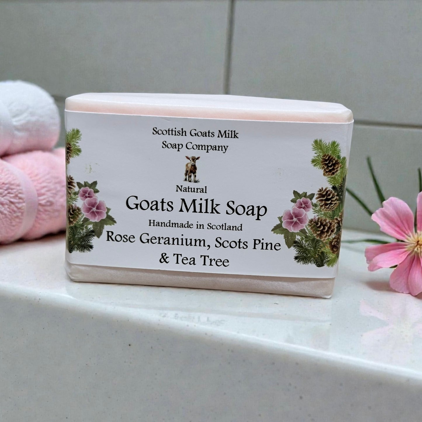 Rose Geranium, Scots Pine and Tea Tree Soap Bar | Handmade Goats Milk Soap