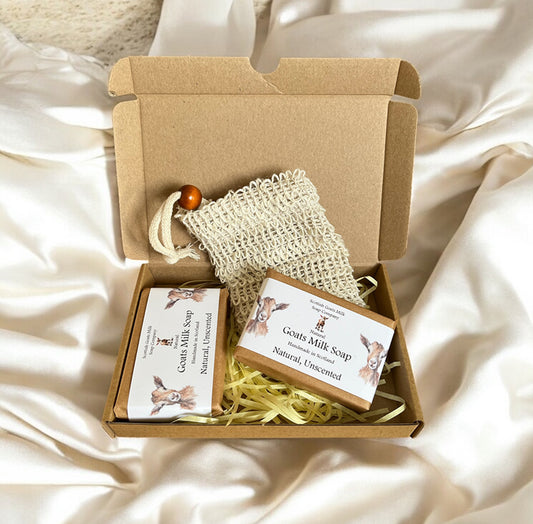 Natural Unscented Goats Milk Soap Bar & Soap Bag Gift Set | Gift Boxed