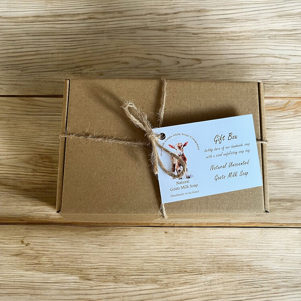 Natural Unscented Goats Milk Soap Bar & Soap Bag Gift Set | Gift Boxed