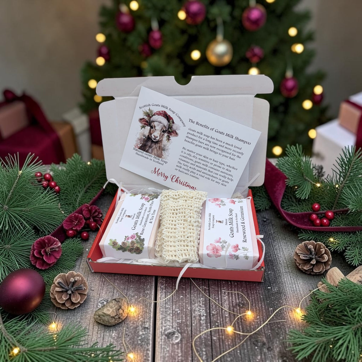 Christmas Goats Milk Soap Bar & Soap Bag Gift Set | 2 Boxes to Choose From | Gift Boxed