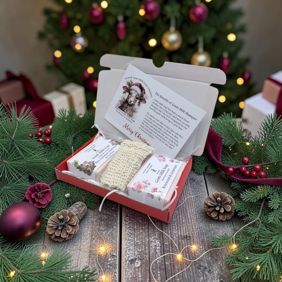 Christmas Goats Milk Soap Bar & Soap Bag Gift Set | 2 Boxes to Choose From | Gift Boxed