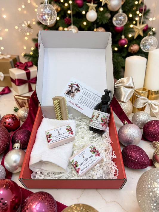 Deluxe Christmas Goats Milk Hand Wash (250ml) and Soap Bar Gift Set | 2 Scent Boxes to Choose From | Gift Boxed