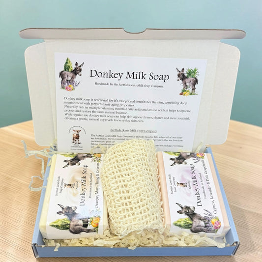 Essential Oil Donkey Milk Soap Bar & Soap Bag Gift Set | 2 Boxes to Choose From | Gift Boxed