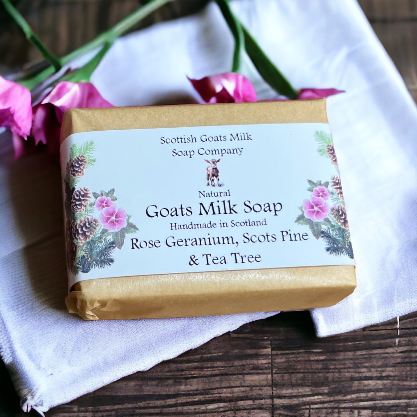 Rose Geranium, Scots Pine and Tea Tree Soap Bar | Handmade Goats Milk Soap