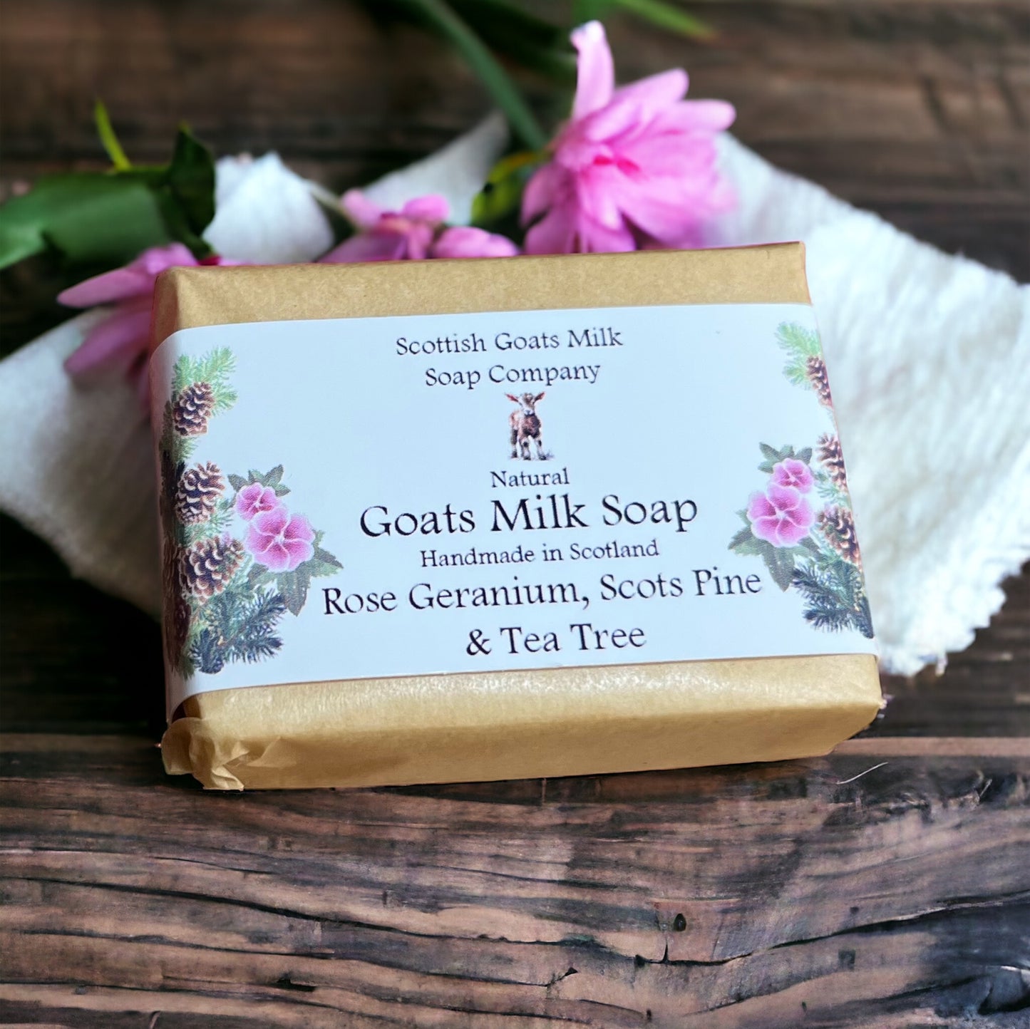 Rose Geranium, Scots Pine and Tea Tree Soap Bar | Handmade Goats Milk Soap