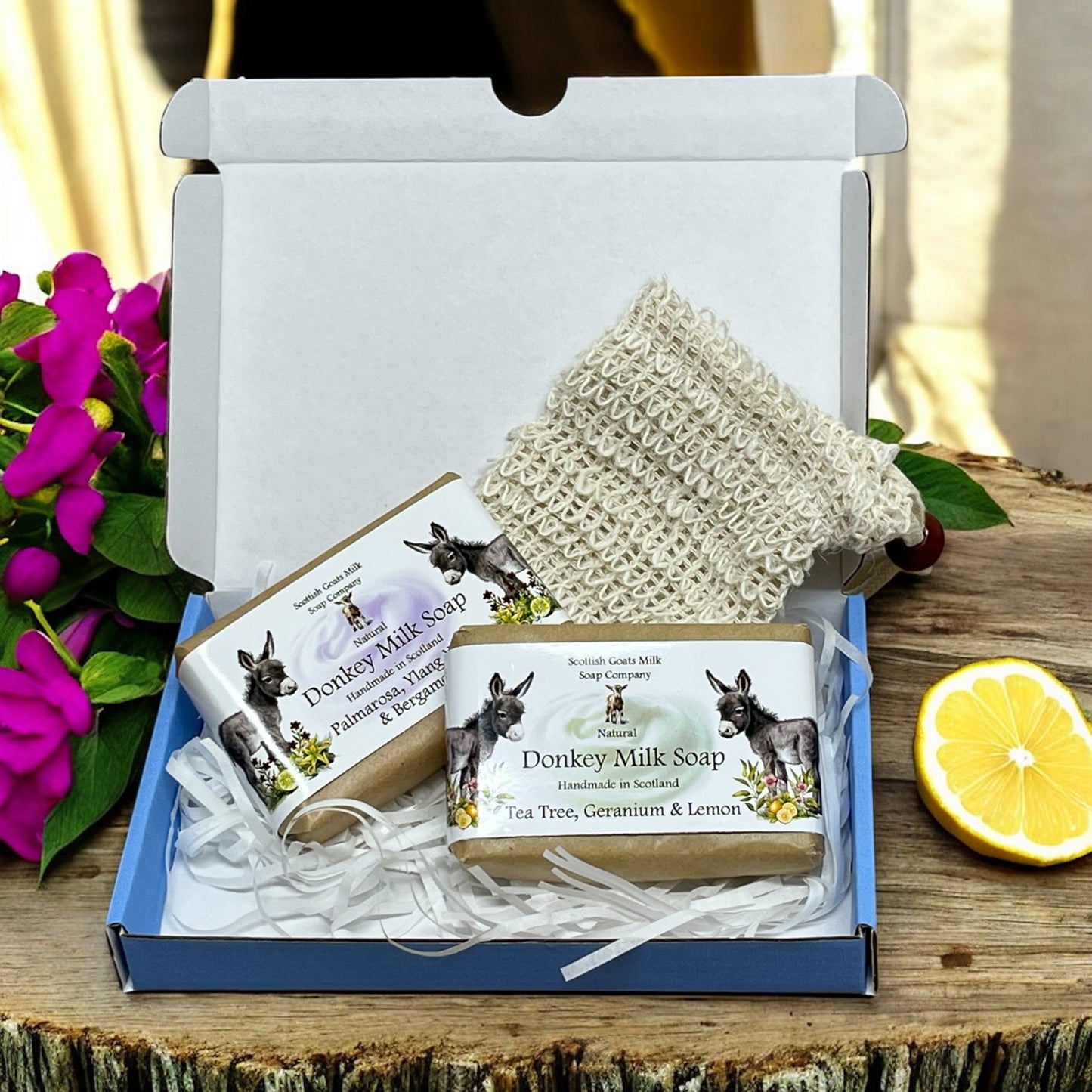 Essential Oil Donkey Milk Soap Bar & Soap Bag Gift Set | 4 Boxes to Choose From | Gift Boxed
