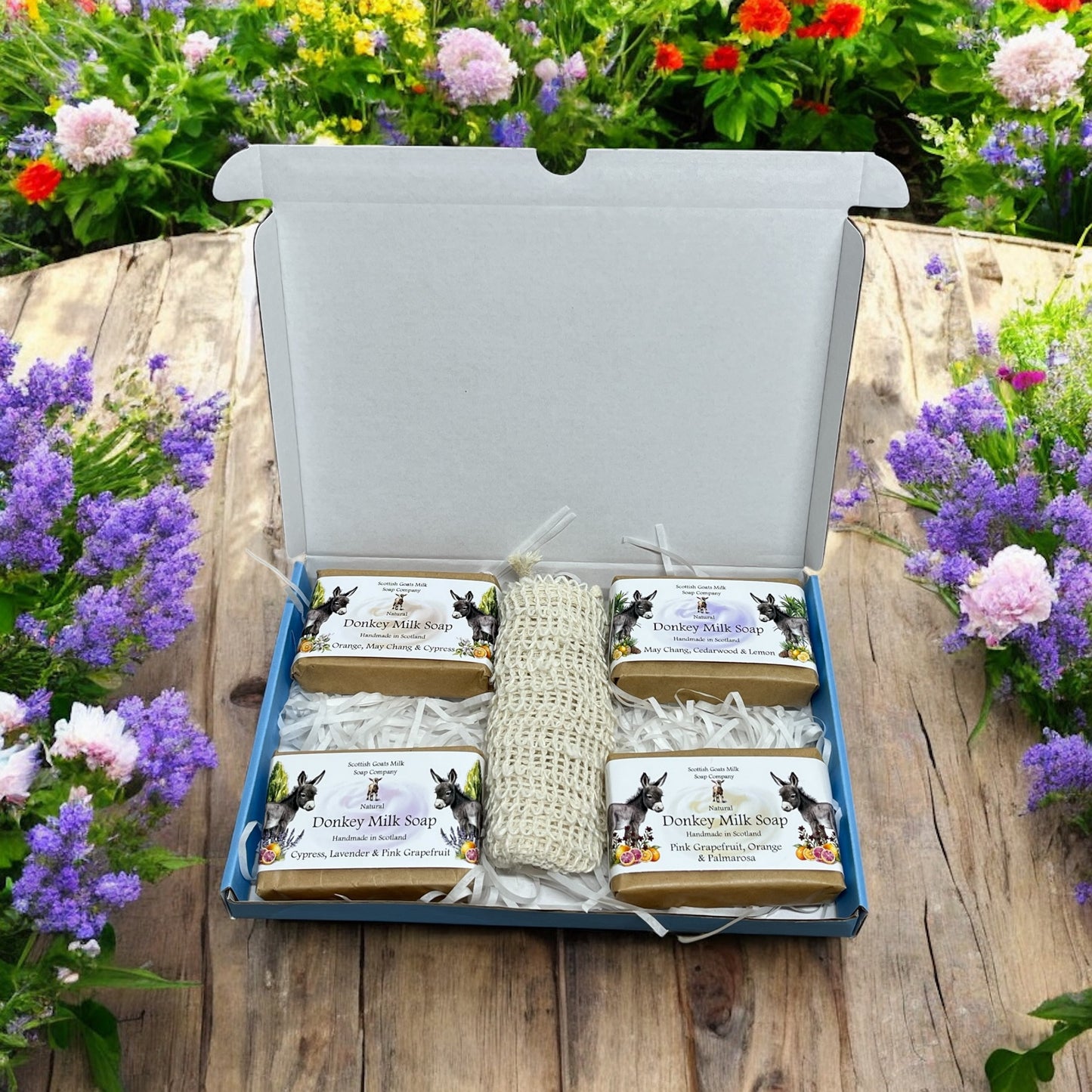 4 Essential Oil Donkey Milk Soap Bar & Soap Bag Gift Set | 3 Boxes to Choose From | Gift Boxed