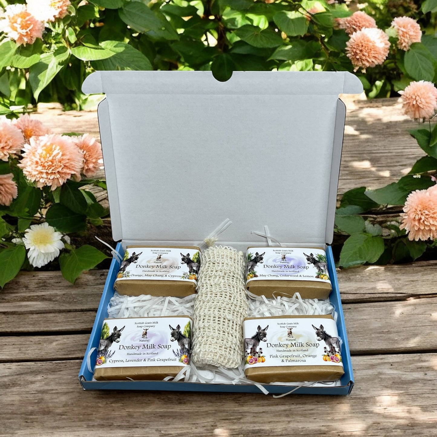 4 Essential Oil Donkey Milk Soap Bar & Soap Bag Gift Set | 3 Boxes to Choose From | Gift Boxed