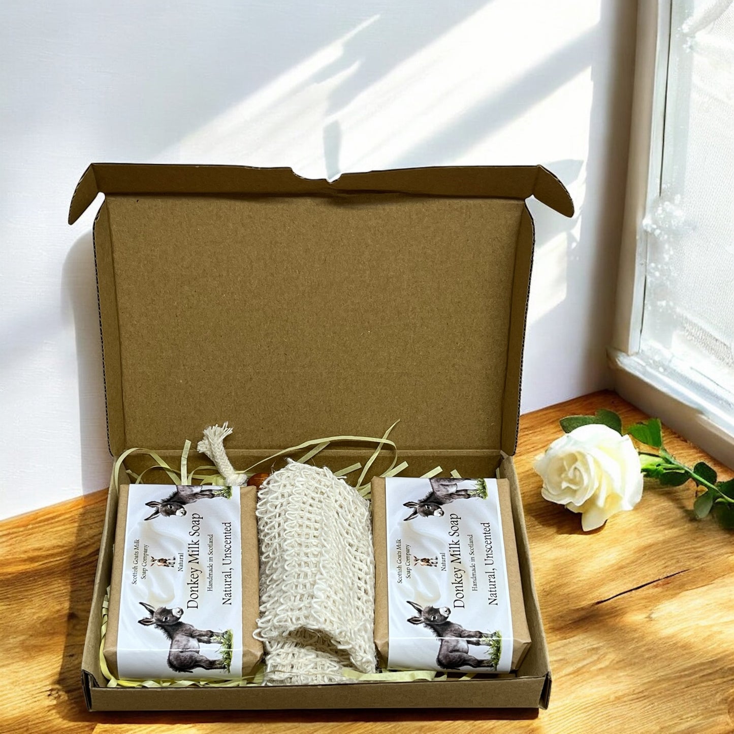 Natural Unscented Donkey Milk Soap Bar & Soap Bag Gift Set | Gift Boxed