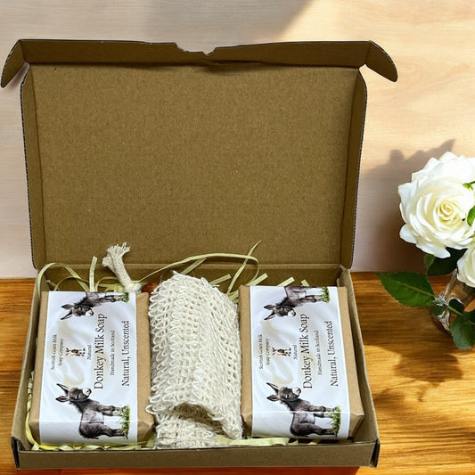 Natural Unscented Donkey Milk Soap Bar & Soap Bag Gift Set | Gift Boxed
