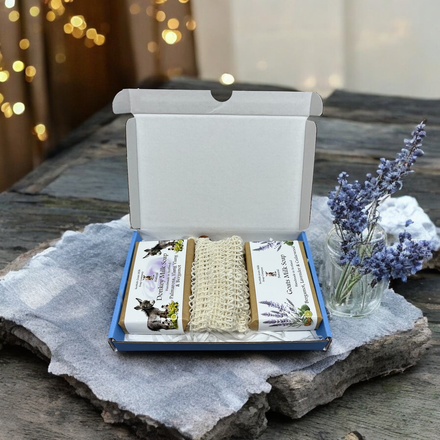 Essential Oil Goat & Donkey Milk Soap Bar & Soap Bag Gift Set | 1 Bar of Each Kind of Soap | 2 Different Scents | 8 Boxes to Choose From | Gift Boxed