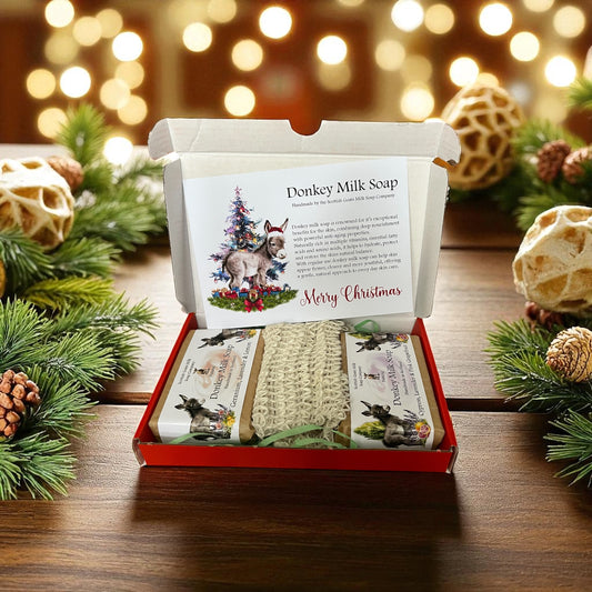 Christmas Donkey Milk Soap Bar & Soap Bag Gift Set | 3 Boxes to Choose From | Gift Boxed