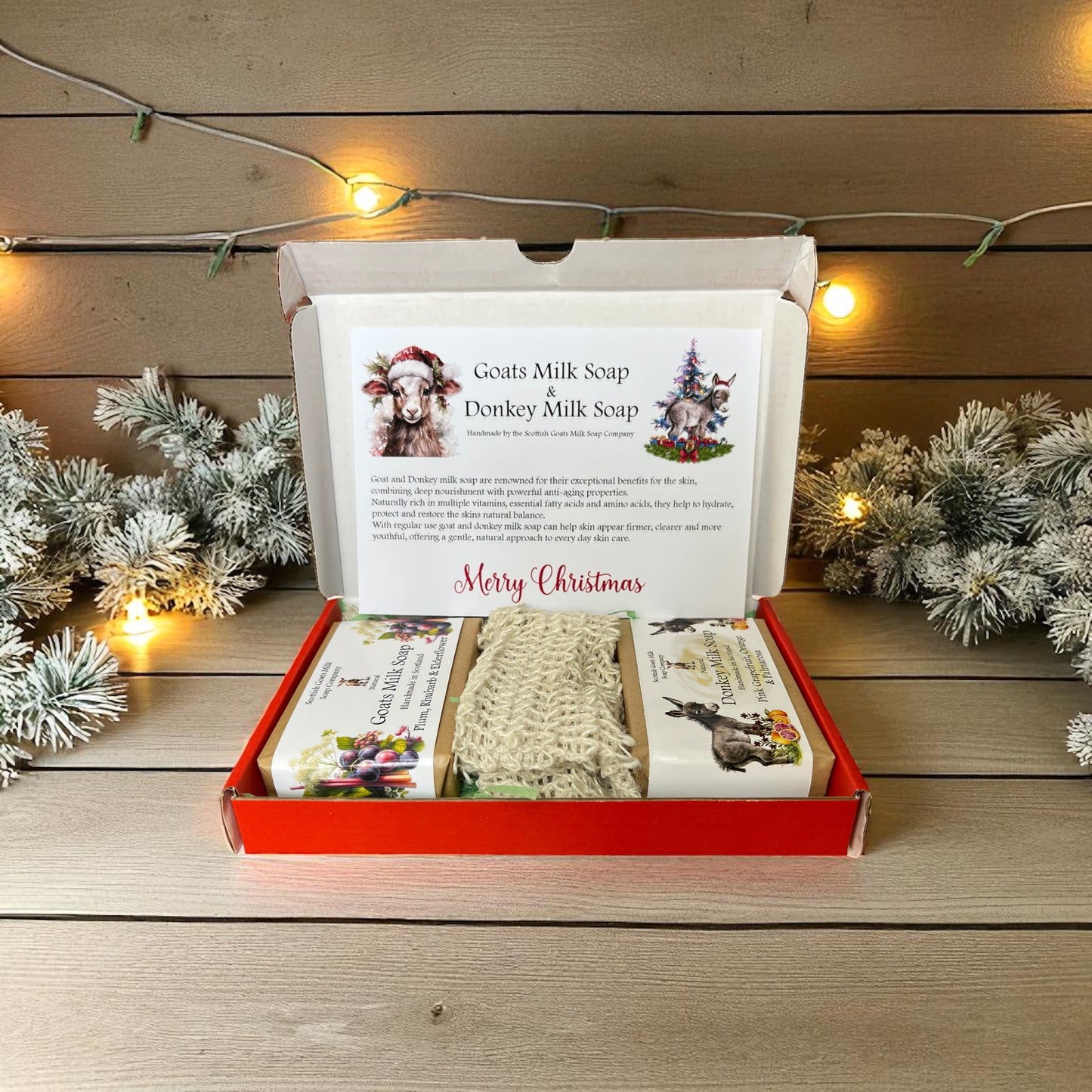 Christmas Goat & Donkey Milk Soap Bar & Soap Bag Gift Set | 4 Boxes to Choose From | Gift Boxed