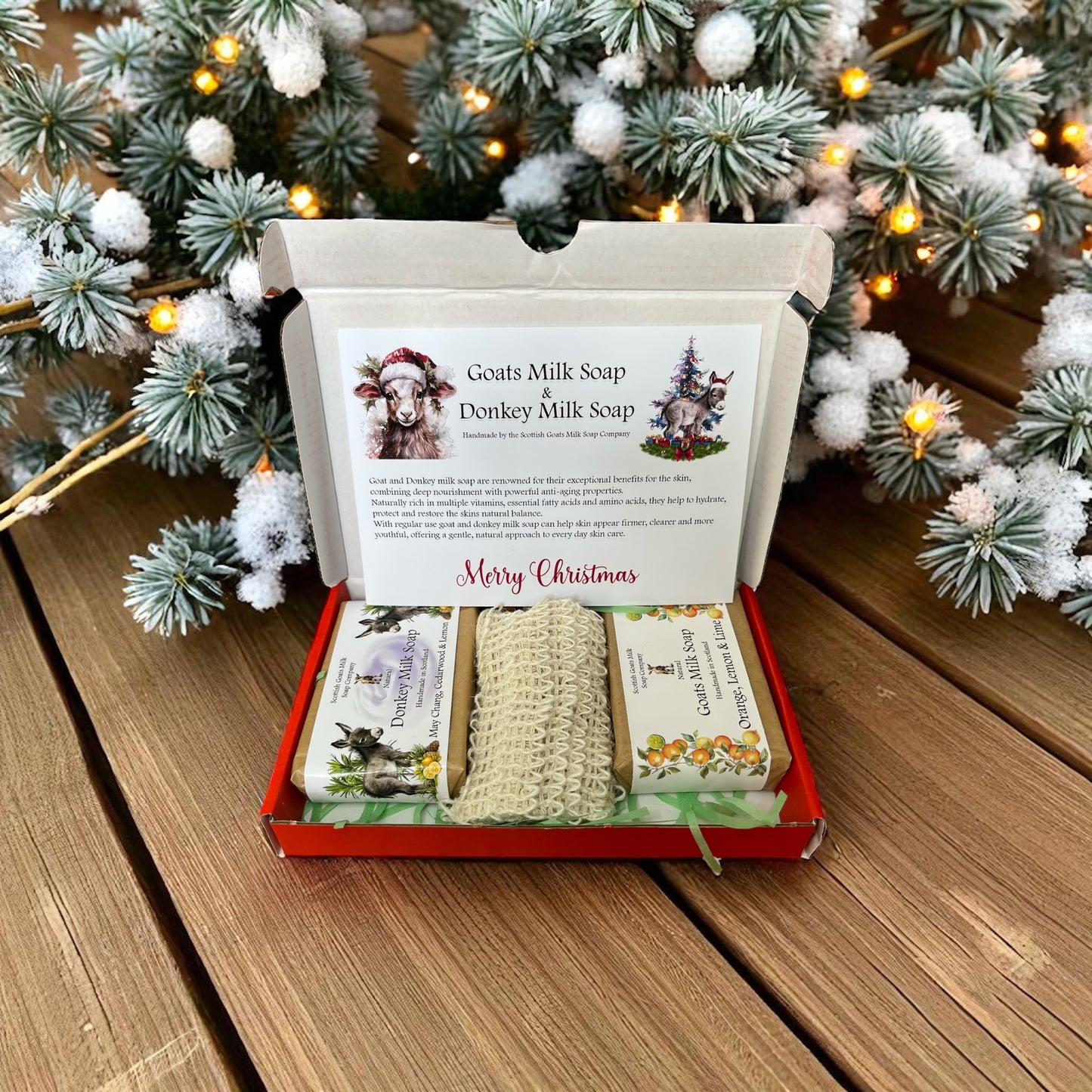 Christmas Goat & Donkey Milk Soap Bar & Soap Bag Gift Set | 4 Boxes to Choose From | Gift Boxed