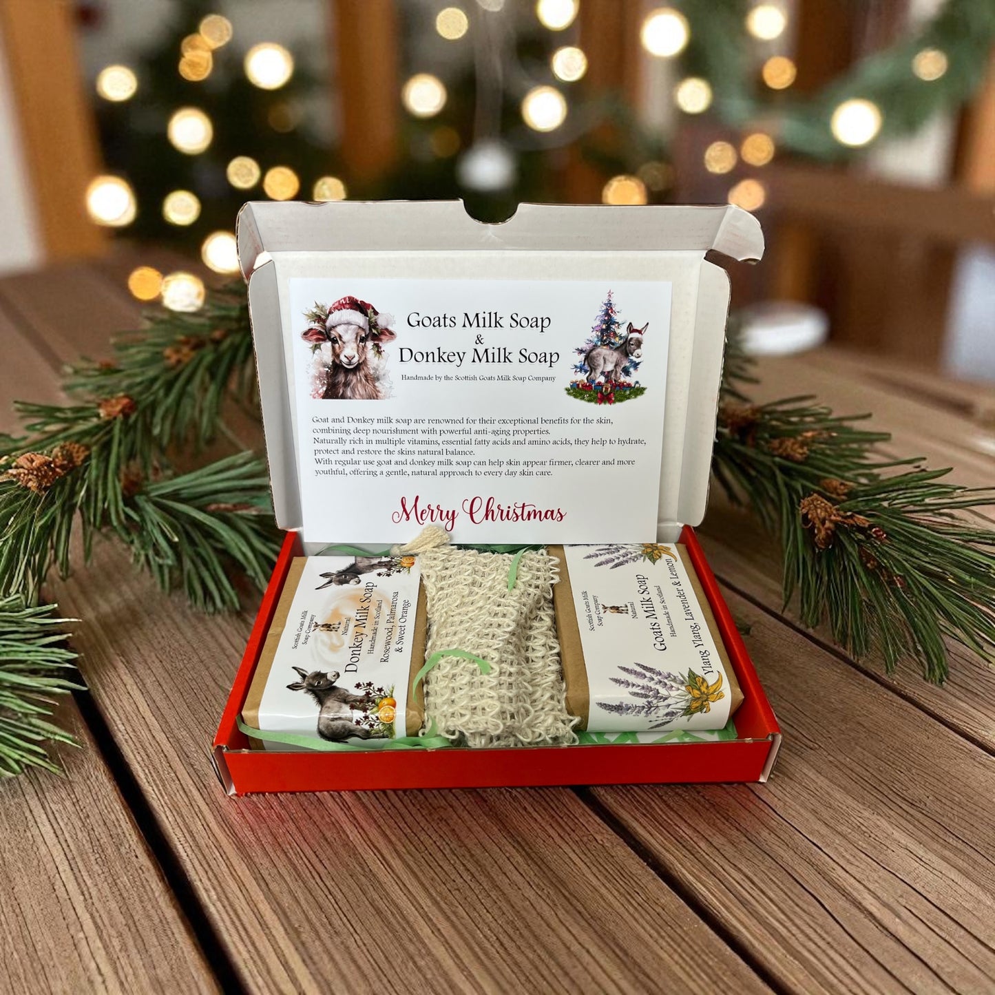 Christmas Goat & Donkey Milk Soap Bar & Soap Bag Gift Set | 4 Boxes to Choose From | Gift Boxed