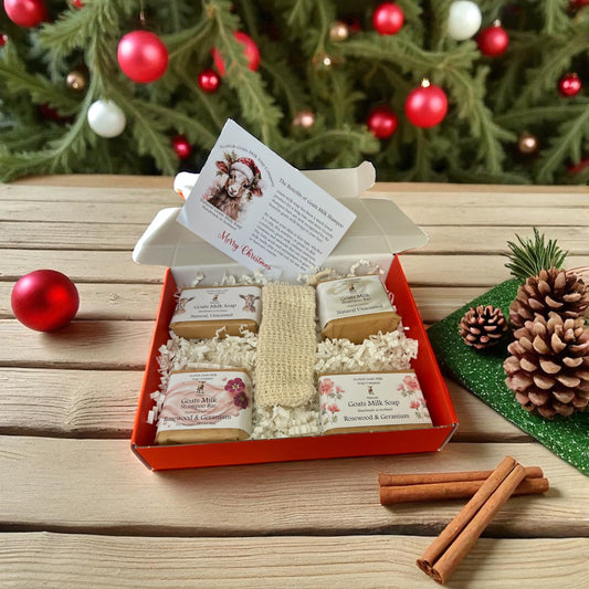 Christmas Goats Milk Soap & Shampoo Bar with Soap Bag Gift Set | 2 Boxes to Choose From | Gift Boxed
