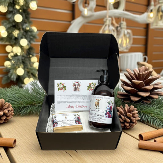 Luxury Christmas Goats Milk Hand Wash (500ml) and Soap Bar Gift Set |6 Scent Boxes to Choose From | Gift Boxed