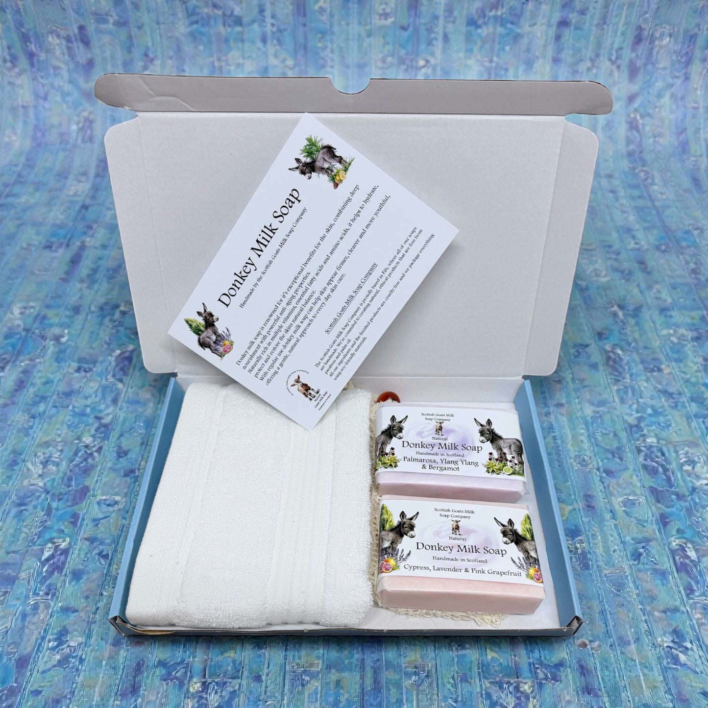 Donkey Milk Soap Bar, Bamboo Face Cloth & Sisal Soap Bag Gift Set | 2 Boxes to Choose From | Gift Boxed