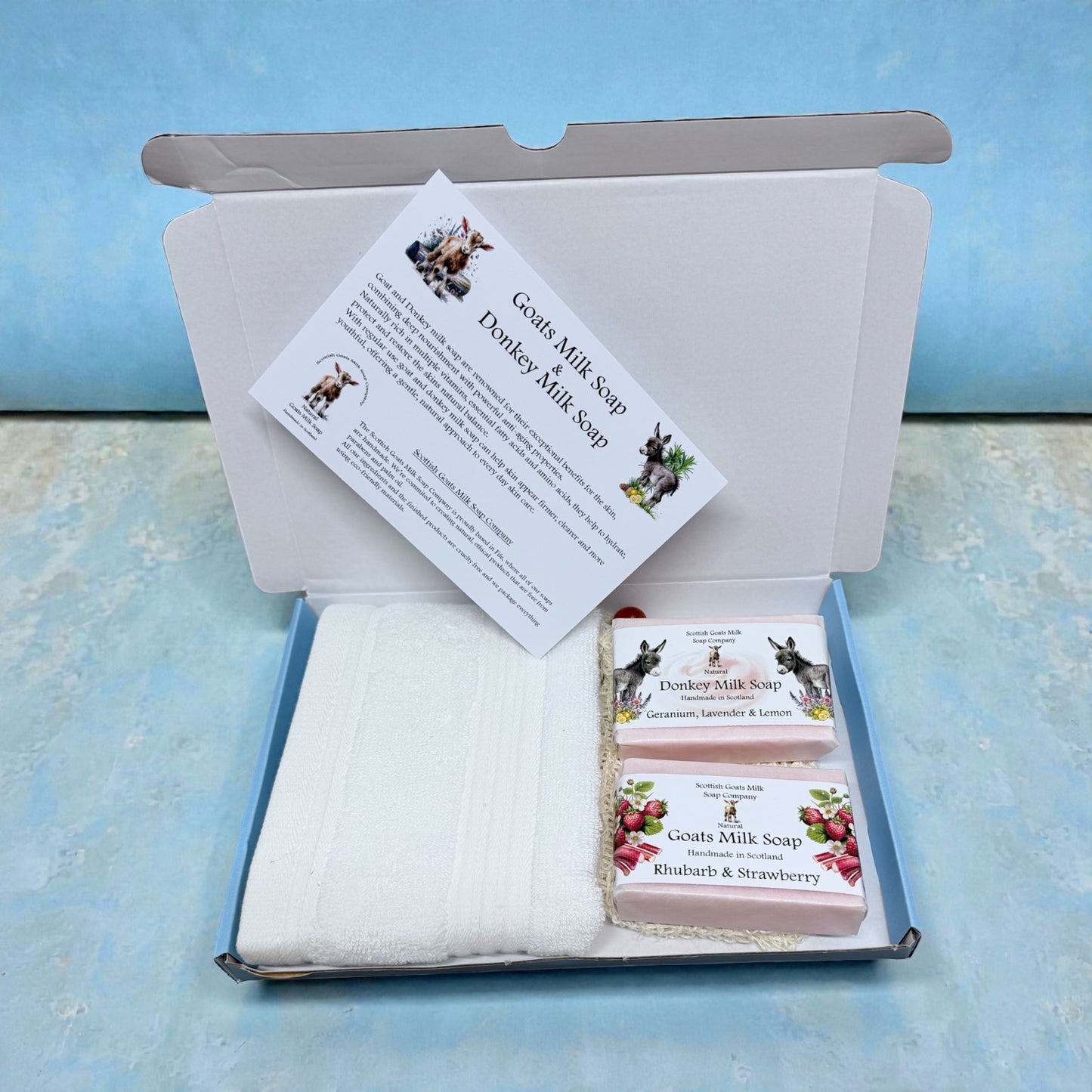 Goat & Donkey Milk Soap Bar, Bamboo Face Cloth & Sisal Soap Bag Gift Set | 4 Boxes to Choose From | Gift Boxed