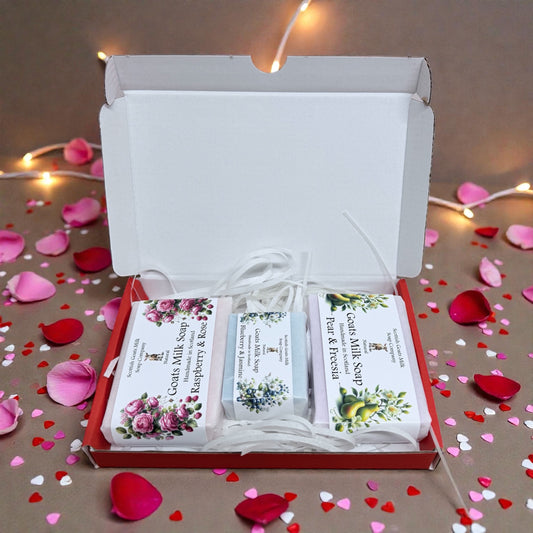 Valentines Goats Milk or Goat and Donkey Milk Soap 3 Bar Gift Set | 2 Boxes to Choose From | Gift Boxed