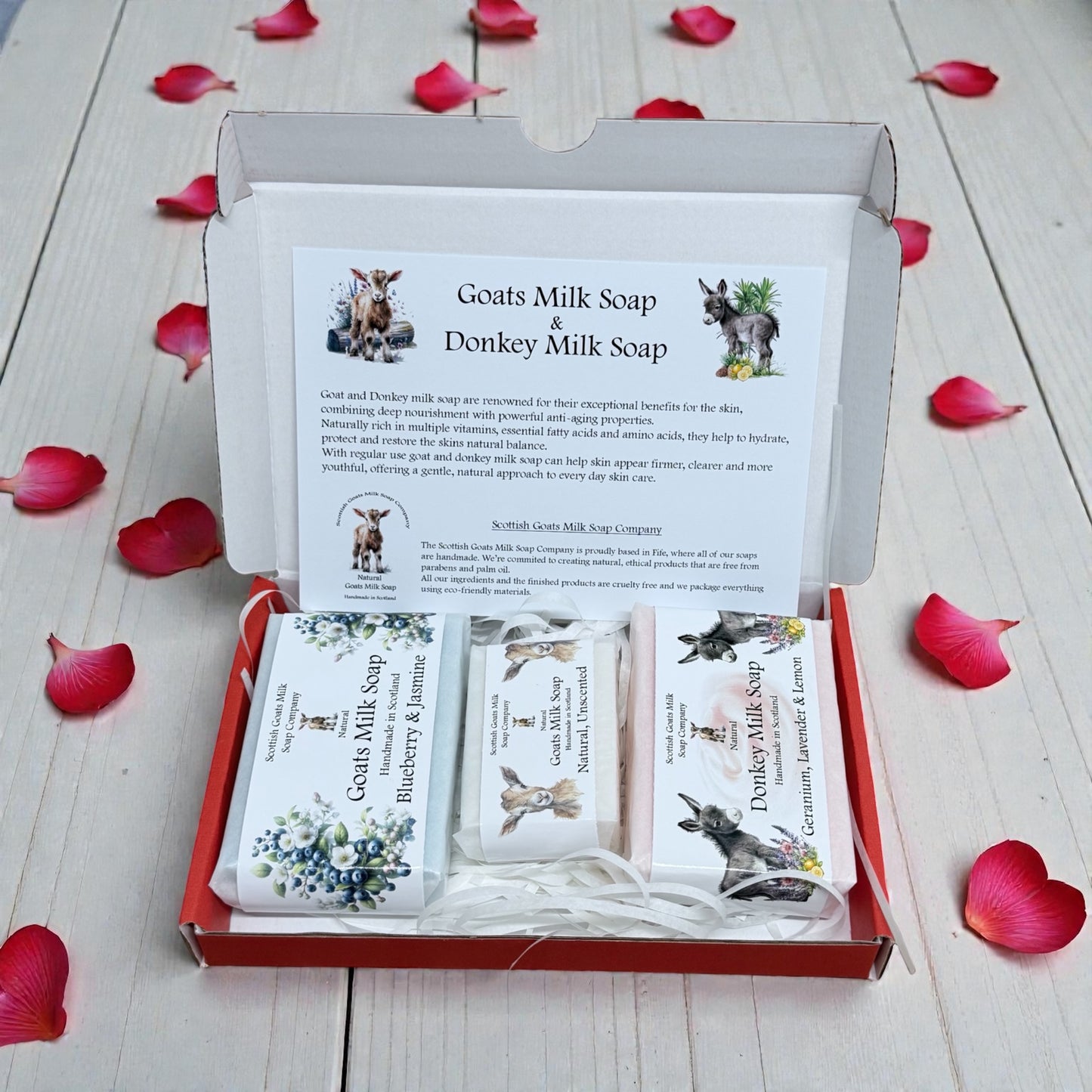 Valentines Goats Milk or Goat and Donkey Milk Soap 3 Bar Gift Set | 2 Boxes to Choose From | Gift Boxed