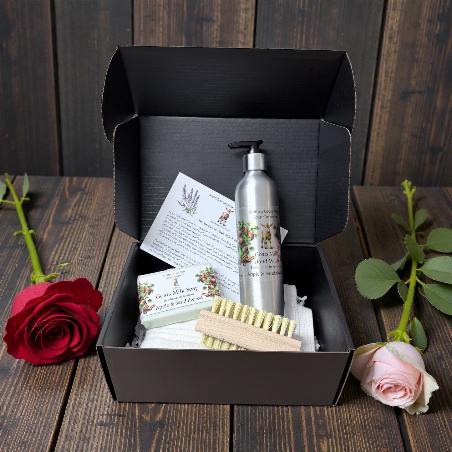 Valentines Luxury Goats Milk Hand Wash (300ml Aluminium Bottle) and Soap Bar Gift Set |4 Scent Boxes to Choose From | Gift Boxed